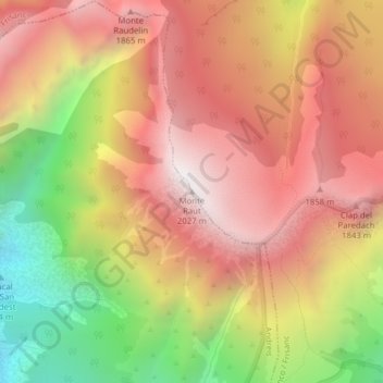Mappa topografica Monte Raut, altitudine, rilievo