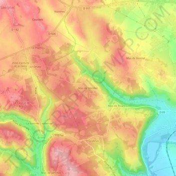 Mappa topografica Mas de Vernhet, altitudine, rilievo