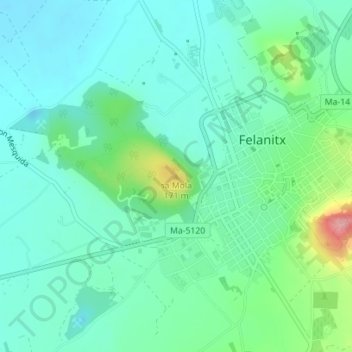 Mappa topografica sa Mola, altitudine, rilievo