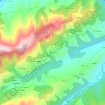 Mappa topografica Bierces, altitudine, rilievo