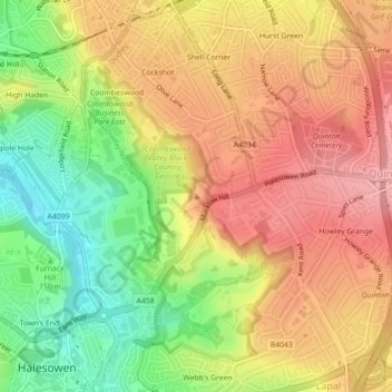 Mappa topografica Mucklow Hill, altitudine, rilievo