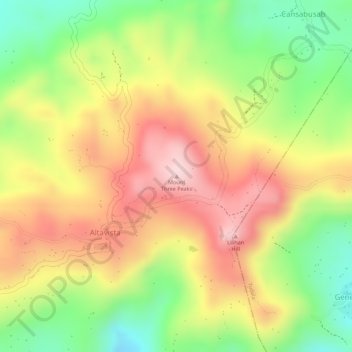 Mappa topografica Mount Three Peaks, altitudine, rilievo