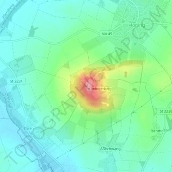 Mappa topografica Möninger Berg, altitudine, rilievo