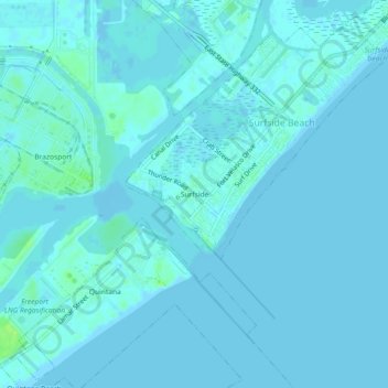 Mappa topografica Surfside, altitudine, rilievo