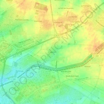 Mappa topografica Chagnolet, altitudine, rilievo