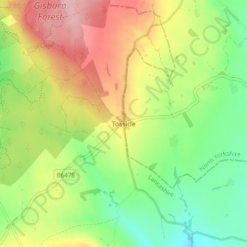 Mappa topografica Tosside, altitudine, rilievo