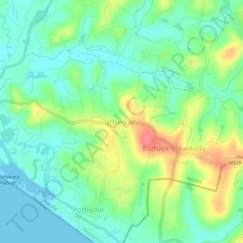 Mappa topografica Uchakkada, altitudine, rilievo
