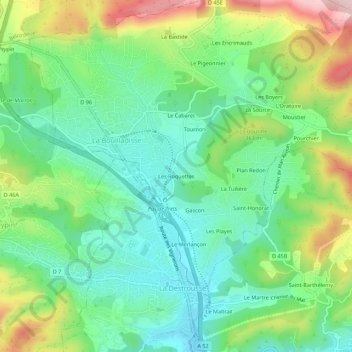 Mappa topografica Les Roquettes, altitudine, rilievo