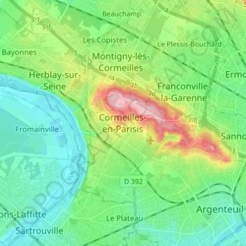 Mappa topografica Cormeilles-en-Parisis, altitudine, rilievo
