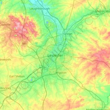 Mappa topografica Leicester, altitudine, rilievo