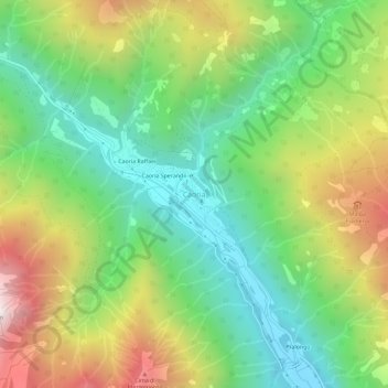 Mappa topografica Caoria, altitudine, rilievo
