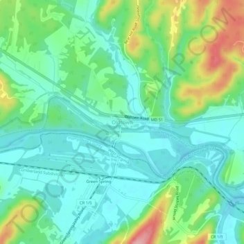 Mappa topografica Oldtown, altitudine, rilievo