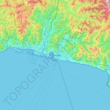 Mappa topografica Genoa, altitudine, rilievo
