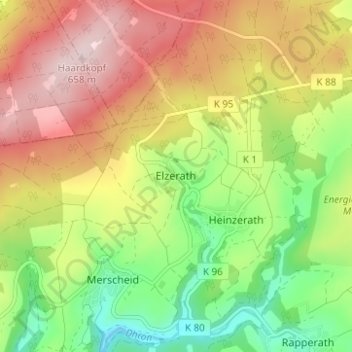 Mappa topografica Elzerath, altitudine, rilievo