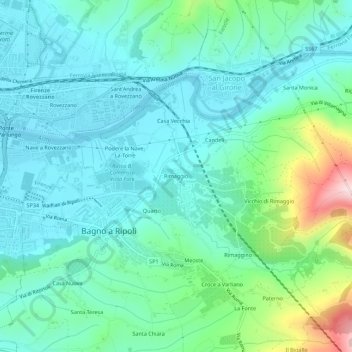 Mappa topografica Rimaggio, altitudine, rilievo