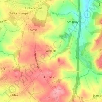 Mappa topografica Astwith, altitudine, rilievo
