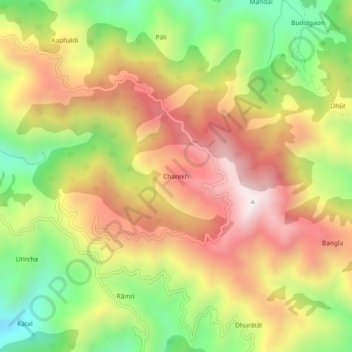 Mappa topografica Charekh, altitudine, rilievo