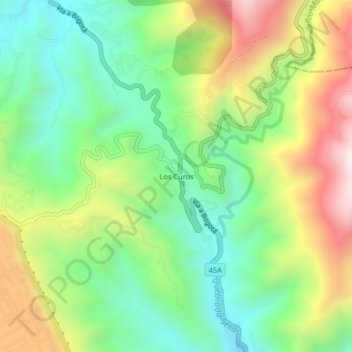 Mappa topografica Los Curos, altitudine, rilievo