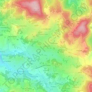 Mappa topografica Le Monteil, altitudine, rilievo