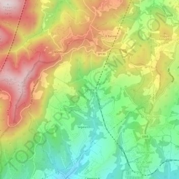 Mappa topografica Cercina, altitudine, rilievo