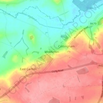 Mappa topografica Middleton, altitudine, rilievo