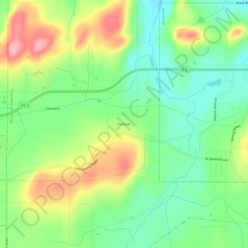 Mappa topografica Puritan, altitudine, rilievo
