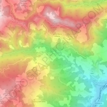 Mappa topografica Rocca Pitigliana, altitudine, rilievo