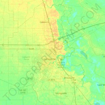 Mappa topografica Lafayette, altitudine, rilievo