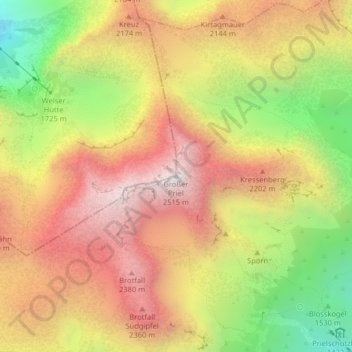 Mappa topografica Großer Priel, altitudine, rilievo