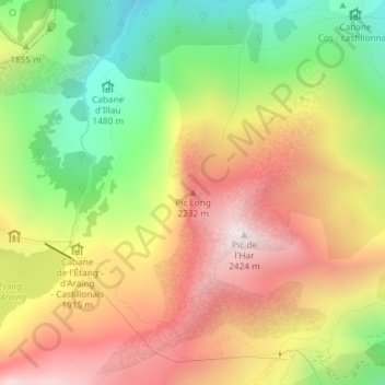 Mappa topografica Pic Long, altitudine, rilievo