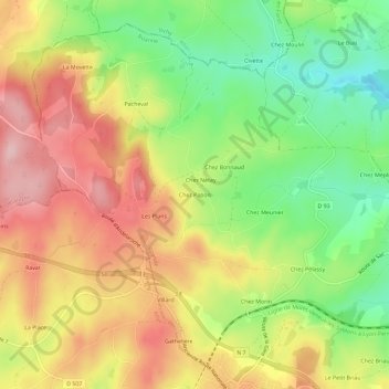 Mappa topografica Chez Papon, altitudine, rilievo