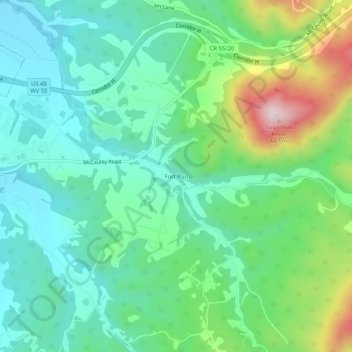 Mappa topografica Fort Run, altitudine, rilievo