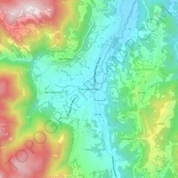 Mappa topografica Piani San Filippo, altitudine, rilievo