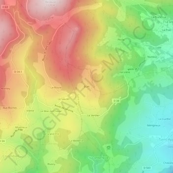 Mappa topografica Buet, altitudine, rilievo