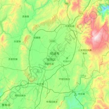 Mappa topografica 昭通市, altitudine, rilievo