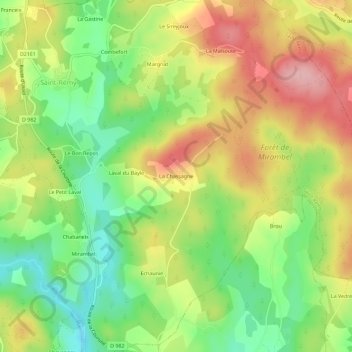 Mappa topografica La Chassagne, altitudine, rilievo