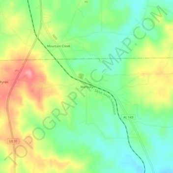 Mappa topografica Marbury, altitudine, rilievo