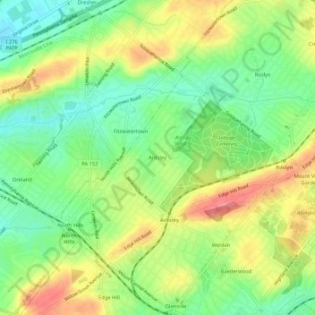 Mappa topografica Ardsley, altitudine, rilievo