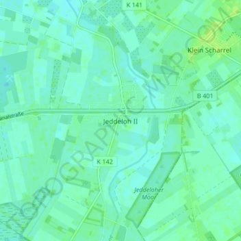 Mappa topografica Jeddeloh II, altitudine, rilievo