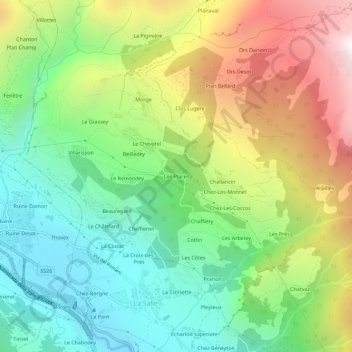 Mappa topografica Les Places, altitudine, rilievo