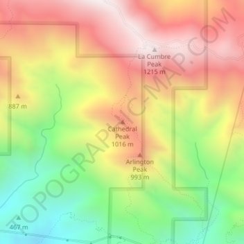 Mappa topografica Cathedral Peak, altitudine, rilievo