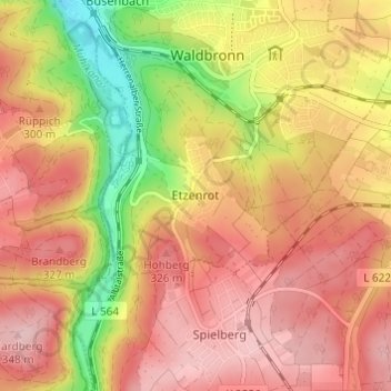 Mappa topografica Etzenrot, altitudine, rilievo