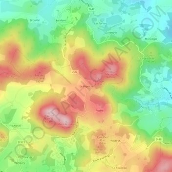 Mappa topografica Le Peyroux, altitudine, rilievo