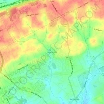 Mappa topografica Hershey Mill, altitudine, rilievo