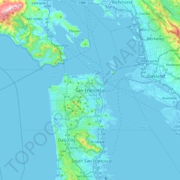 Mappa topografica San Francisco, altitudine, rilievo
