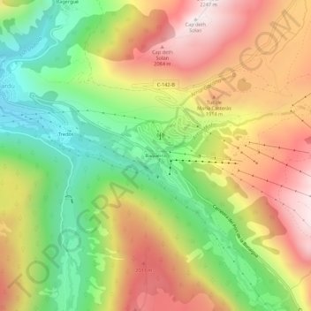 Mappa topografica Baqueira, altitudine, rilievo