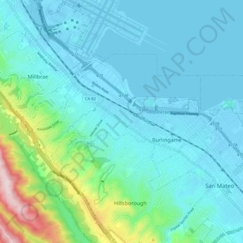 Mappa topografica Burlingame, altitudine, rilievo