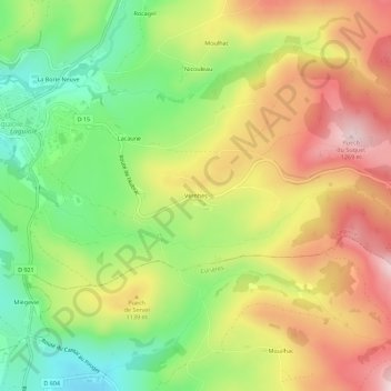 Mappa topografica Vernhes, altitudine, rilievo