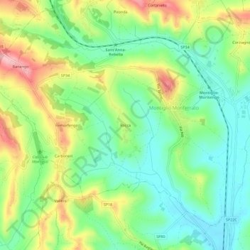 Mappa topografica Rocca, altitudine, rilievo
