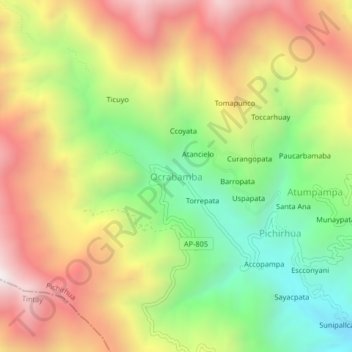 Mappa topografica Ocrabamba, altitudine, rilievo